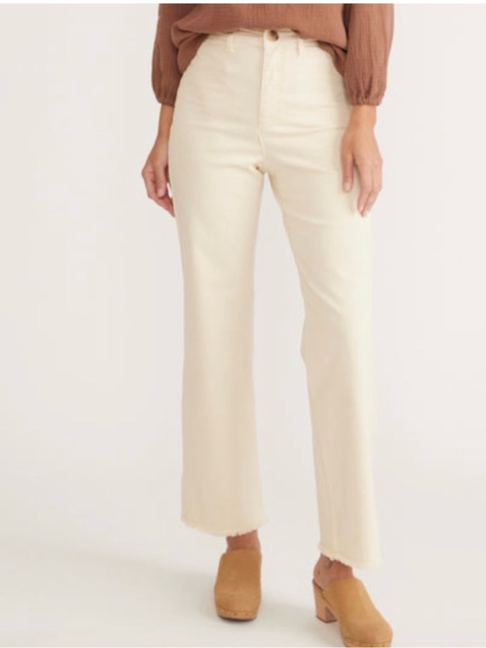 Marine Layer Bridget Full Length Raw Hem Pant, Size 10, Cream (NWOT)